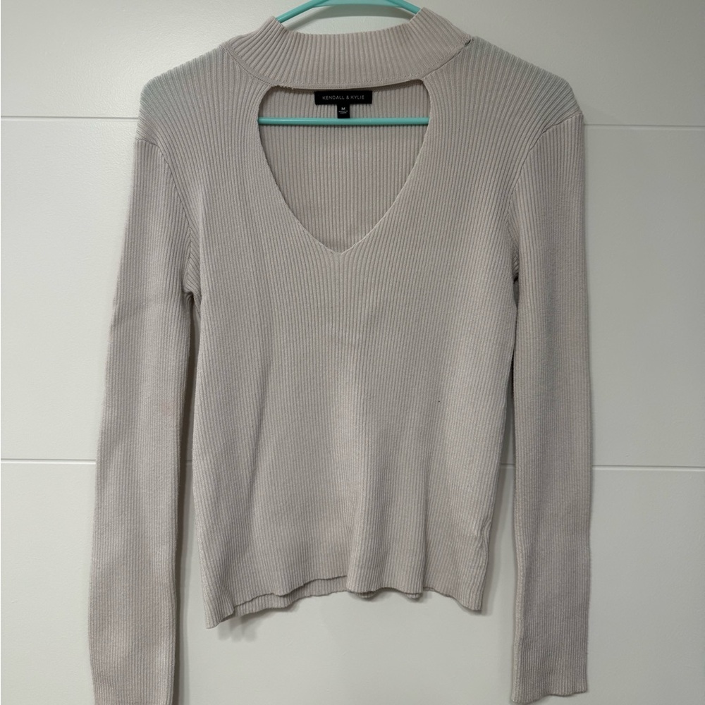 Kendall & Kylie Beige Ribbed Knit Top